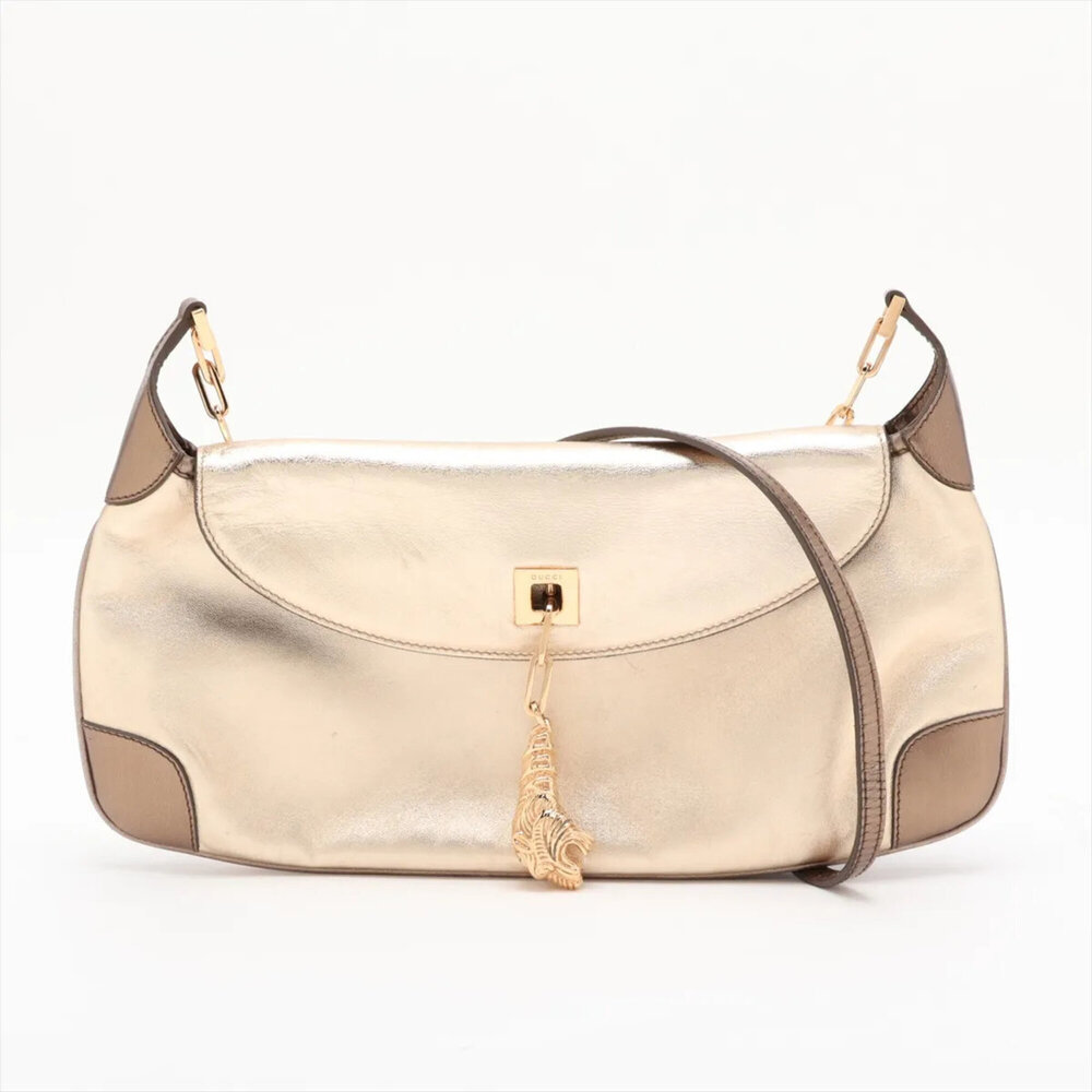 Gucci Tiger Head Charm Leather Chain Shoulder Bag Tote Handbag for Women